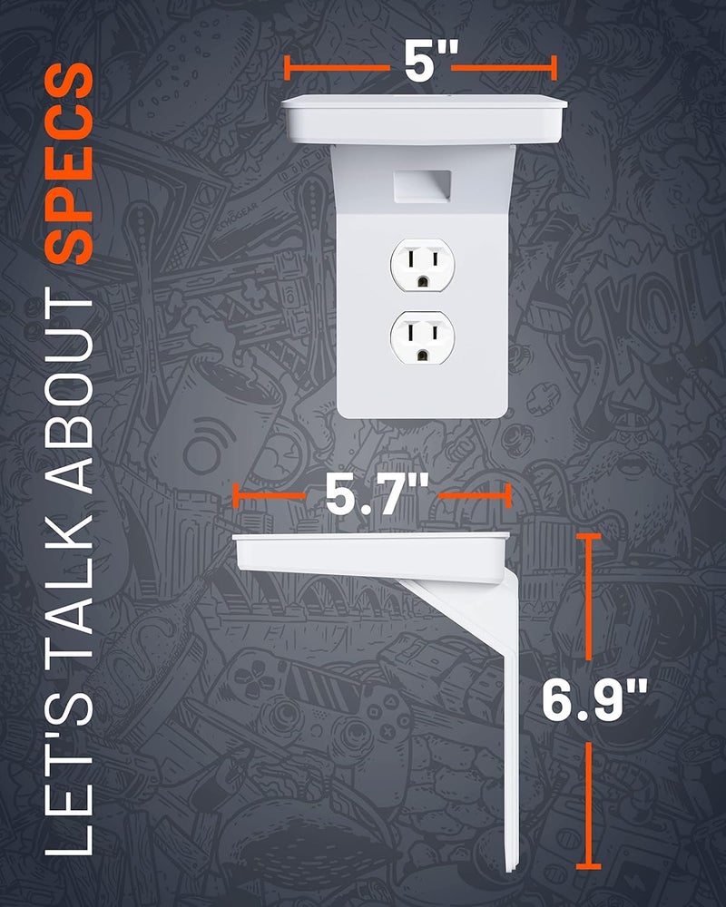 ECHOGEAR Outlet Shelf for Standard Outlets - Built-In Cord Storage & Room for Bulky Plugs - Quick Install w/ Included Hardware - 5.7" Wall Profile, 5" Shelf Width, 6.9" Height - Image 2